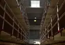 Two tiers of cells facing each other inside the Alcatraz prison