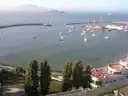 Aquatic Park and the bay seen from above, with Alcatraz in the distance