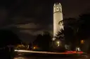Coit Tower lit up at night
