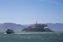A ferry crossing the bay toward Alcatraz Island