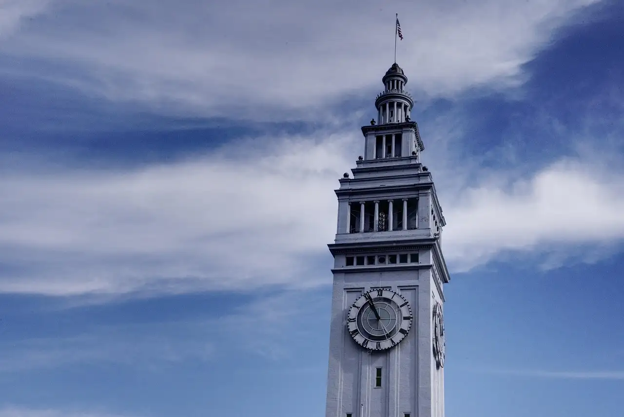 The Ferry Building clock tower on the Embarcadero