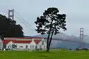 The lawns near Fort Point and the Presidio, with the Golden Gate Bridge behind