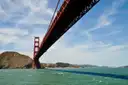 The Golden Gate Bridge seen from below, at water level