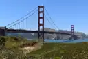 The Golden Gate Bridge seen from the Marin side, toward Sausalito