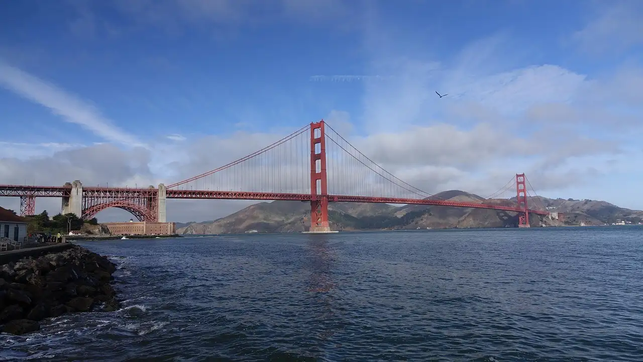 The Golden Gate Bridge from the San Francisco shoreline