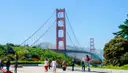 Visitors on the plaza at the south end of the Golden Gate Bridge