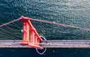 A Golden Gate Bridge tower seen from directly above