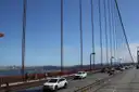 Looking along the Golden Gate Bridge's roadway and walkway