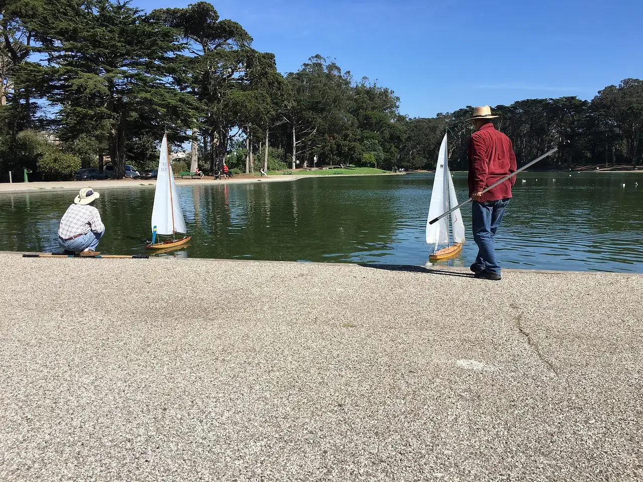 Model sailboats on a lake in Golden Gate Park