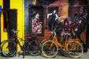 Bicycles parked in front of a colourful mural in Haight-Ashbury