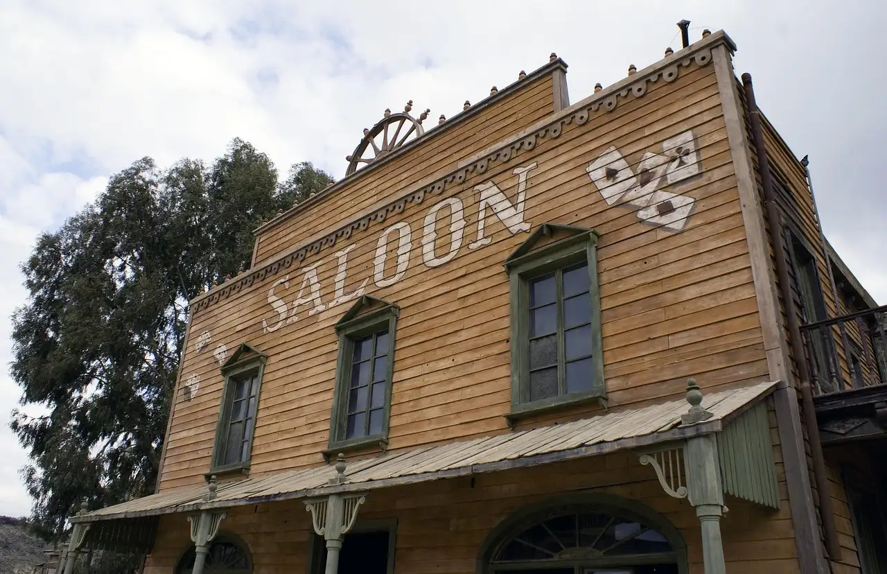 The wooden front of an old Wild West saloon