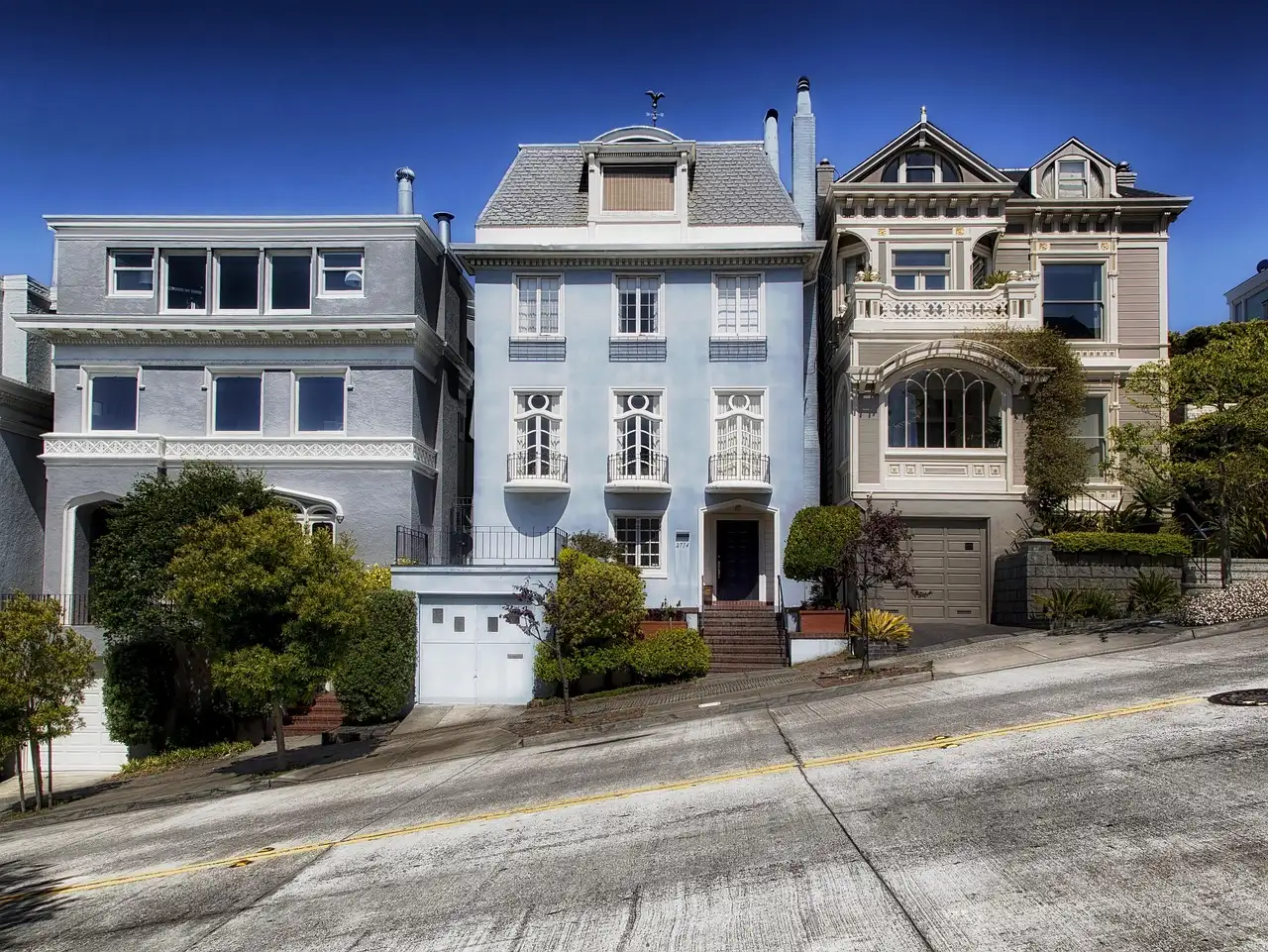 Grand houses on a steep street in San Francisco