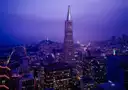 The Transamerica Pyramid and downtown San Francisco lit up at night